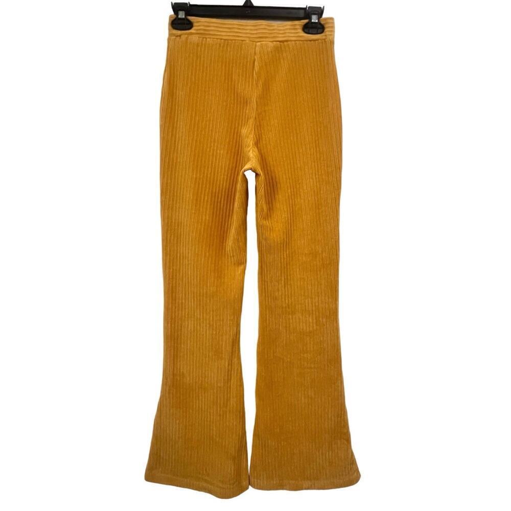 Double Zero High Rise Flare pants Women’s Sz S Mustard Yellow Ribbed Knit Autumn - Picture 2 of 11